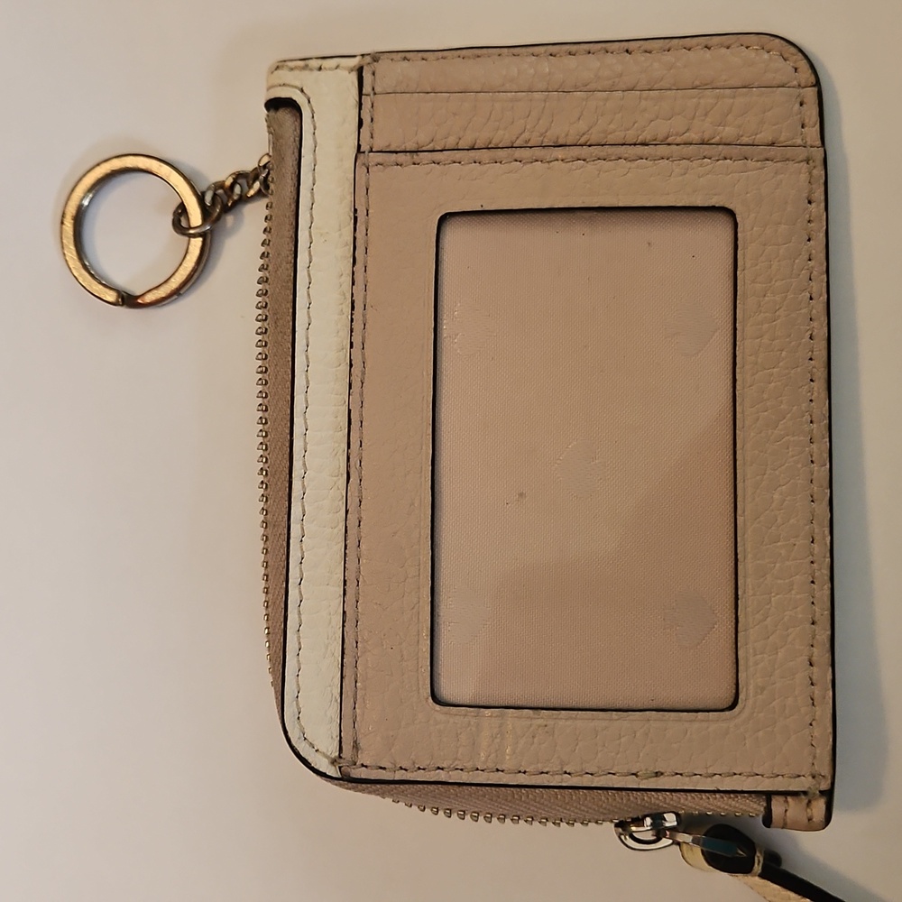 Kate Spade New York Pebbled Leather Zip Card Holder ID Wallet Wristlet Beige - Picture 6 of 6